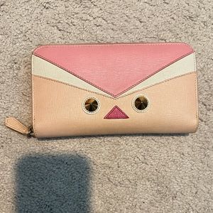 Fendi Pink Vitello Bird Eye Monster Studded Wallet